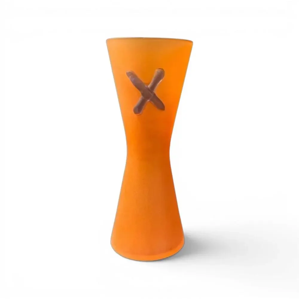 Vintage Studio Art Glass Vase-Frosted Orange-Modern-Memphis Style-Contemporary
